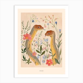 Folksy Floral Animal Drawing Snake 2 Poster Art Print