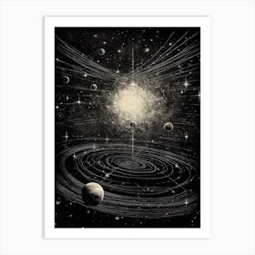 Dark Solar System Fine Line Art Print