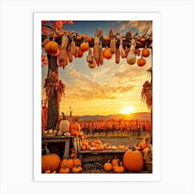 A Photograph Showcasing A Thanksgiving Festival Scene Set In A Rustic Fall Evening Wooden Decoratio (6) 1 Art Print