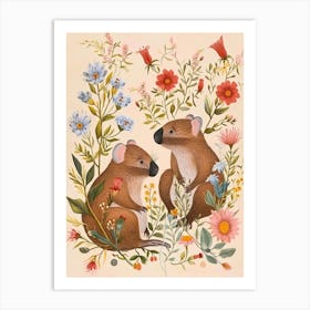Folksy Floral Animal Drawing Wombat 3 Art Print