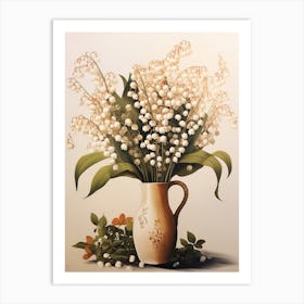 Lily Of The Valley, Autumn Fall Flowers Sitting In A White Vase, Farmhouse Style 1 Art Print