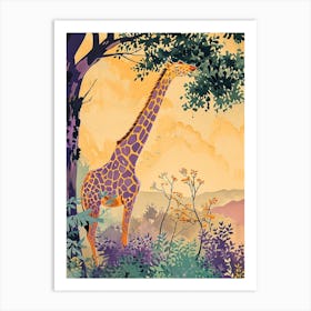 Giraffe Under The Tree Watercolour Inspired 5 Art Print