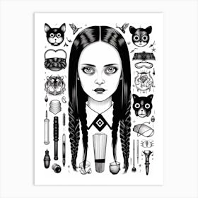 Portrait Of Wednesday Addams World Line Art 4 Fan Art Art Print