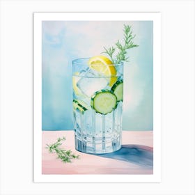 Delicious Summer Cocktail With Cucumber, Gin, Tonic, Lemon And Juniper Sprigs Art Print