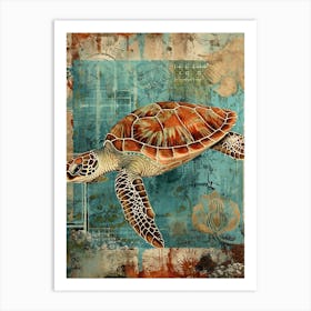 Scrapbook Inspired Blue & Brown Sea Turtle Art Print