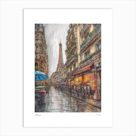 Paris France Drawing Pencil Style 1 Travel Poster Art Print