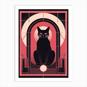 The Moon Tarot Card, Black Cat In Pink 3 Art Print