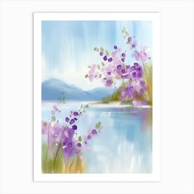 Purple Flowers By The Lake Art Print