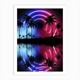 Neon landscape: Palms & Arc [synthwave/vaporwave/cyberpunk] — aesthetic retrowave neon poster Art Print