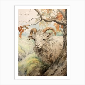 Storybook Animal Watercolour Ram 1 Art Print