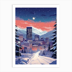 Winter Travel Night Illustration Denver Colorado 2 Art Print