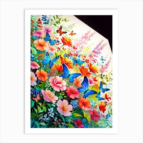 Colorful Flowers And Butterflies 1 Art Print