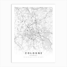 Cologne Germany White Map Art Print