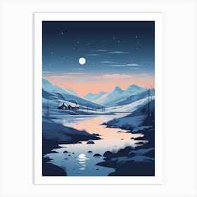 Winter Travel Night Illustration Lake District United Kingdom 2 Art Print