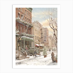 Vintage Winter Illustration New York City Usa 2 Art Print