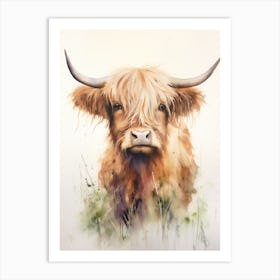 Simplistic Watercolour Portrait Of Highland Cow Art Print