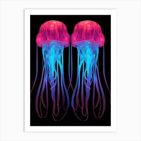 Upside Down Jellyfish Neon Illustration 5 Art Print