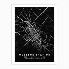 College Station Texas USA Black Map Art Print