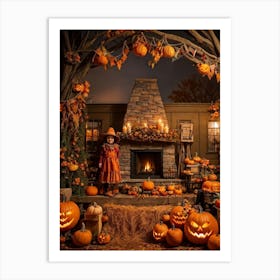 Autumn Decor Layout Integrates Thanksgiving And Halloween Themes Spooky Pumpkins Nestled Between C (1) 2 Art Print