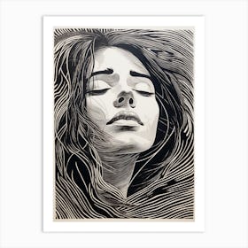 Swirl Linocut Black & White Inspired Portrait Art Print