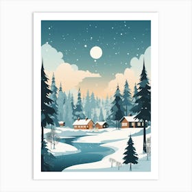 Winter Travel Night Illustration Rovaniemi Finland Art Print