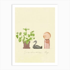 Duck And Lamp With Plant In Pot Still Life Art Print