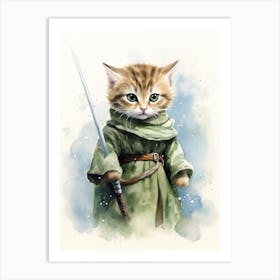 Kitten Cat As A Jedi Watercolour 1 Art Print