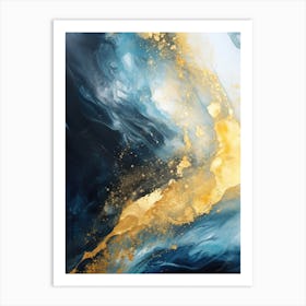 Blue Gold Abstract Painting Art Print