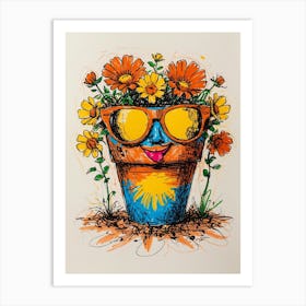 Sunflowers In A Pot Art Print