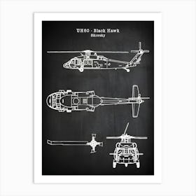 Army Helicopter Blue Print Uh 60 Blackhawk Black Hawk Sikorsky Military Helicopter Helicopter Art Military Decor Patent Ah601 Art Print