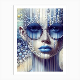 Woman With Blue Sunglasses Alcohol Ink Drops Art Print