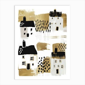 Houses In Gold And Black Art Print