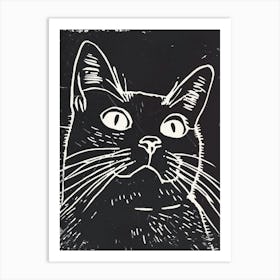 Manx Cat Linocut Blockprint 6 Art Print