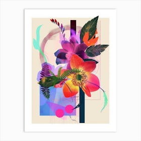 Hellebore 1 Neon Flower Collage Art Print