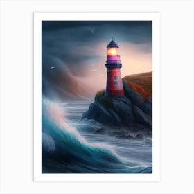 Lighthouse Waterscape Crayon 1 Art Print