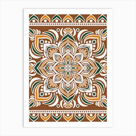 WA240020 - Earthy Mandala with Green and Orange - Intricate Bohemian Art Art Print