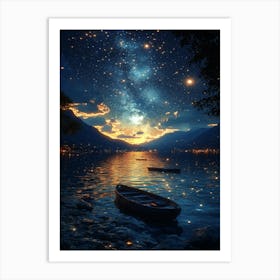 Night Sky Over Lake 21 Art Print