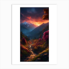 Sunset In The Mountains Art Print