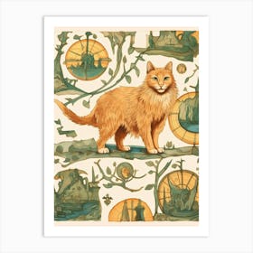 Ginger Cat With Compasses 2 Art Print