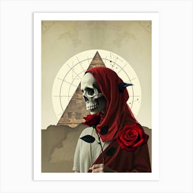 Death Skull With Rose Art Print