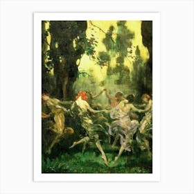 Ladies Dancing by Warren B. Davis - Witchy Art Print of Pagan Witches Coven Nymphs Naked in the Forest Fairytale Witchcraft Vintage Victorian Oil Painting Art Print