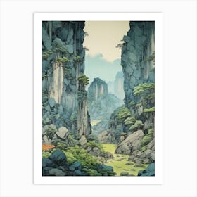 Akiyoshido Cave In Yamaguchi, Ukiyo E Drawing 2 Art Print