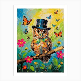 Owl In Top Hat 2 Art Print