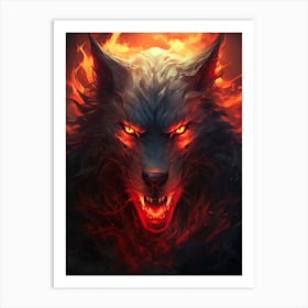 Wolf In Flames 11 Art Print