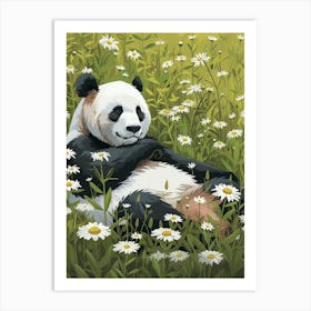 Giant Panda Resting In A Field Of Daisies Storybook Illustration 6 Art Print