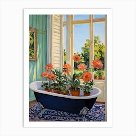 A Bathtube Full Of Chrysanthemum In A Bathroom 4 Art Print