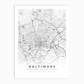 Baltimore Maryland USA White Map Art Print