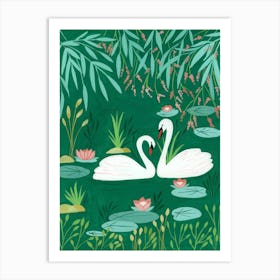 Twin Swan In Green Pond Art Print