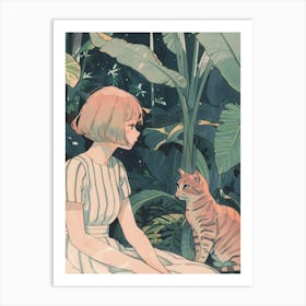 Girl And A Cat 3 Art Print