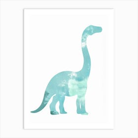 Pastel Blue Brontosaurus Dinosaur Silhouette Art Print